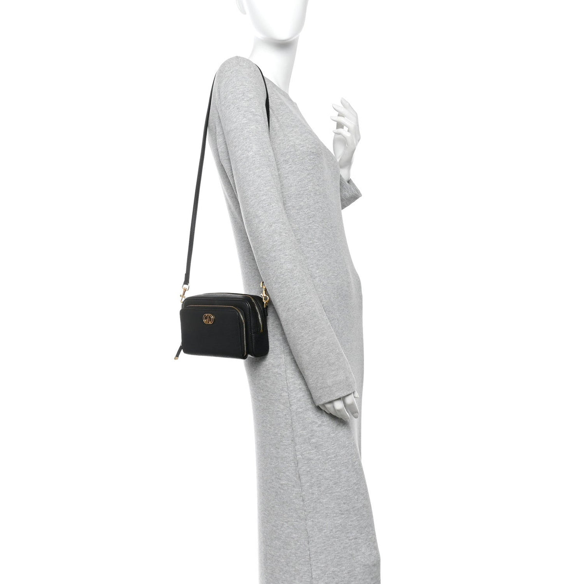 Grained Calfskin Caro Double Pouch Black wholesalehk.shop