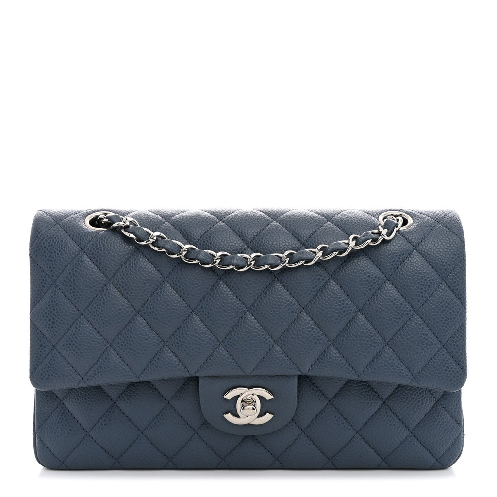 Caviar Quilted Medium Double Flap Blue wholesalehk.shop
