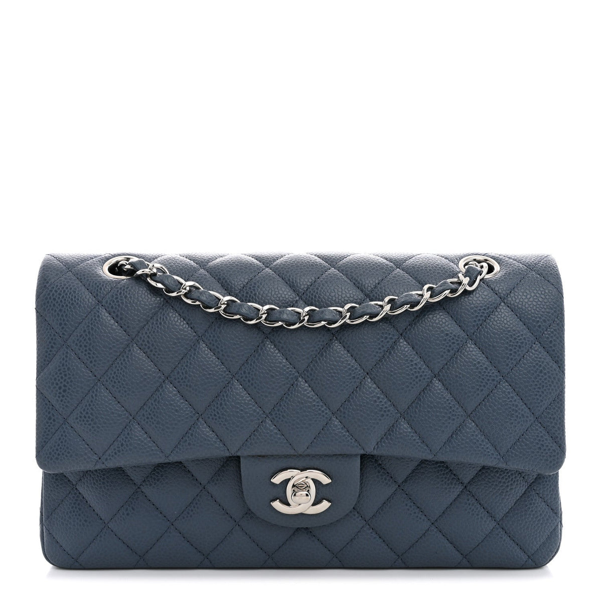 Caviar Quilted Medium Double Flap Blue wholesalehk.shop