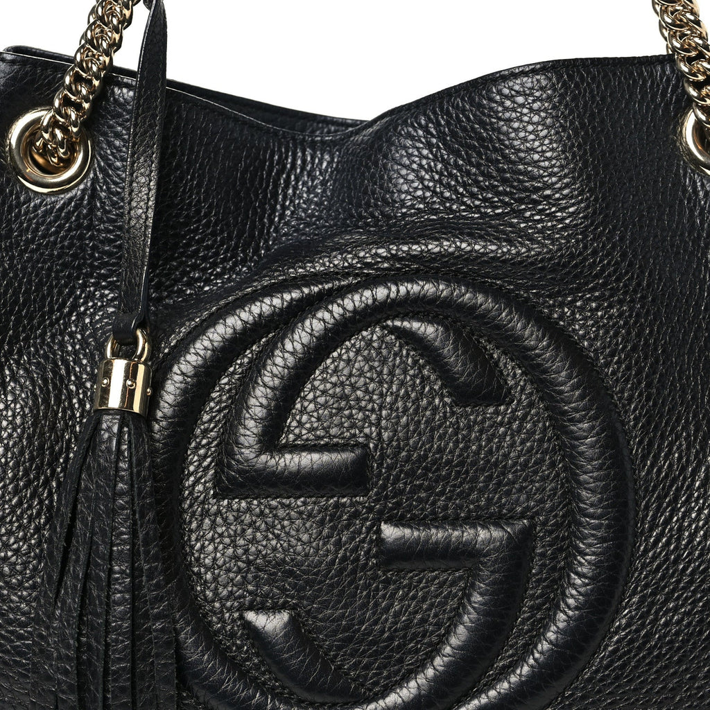 Pebbled Calfskin Medium Soho Chain Shoulder Bag Black wholesalehk.shop