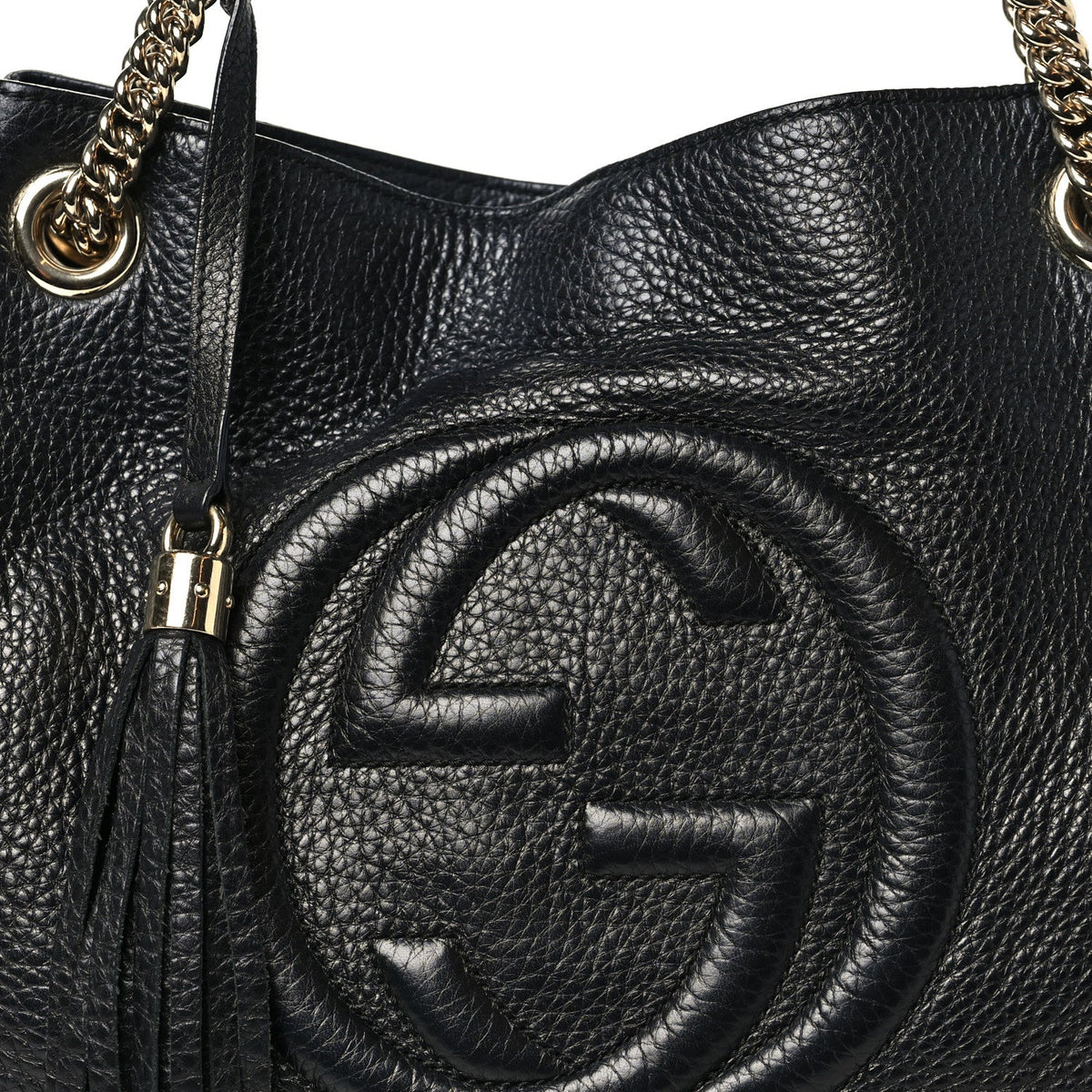 Pebbled Calfskin Medium Soho Chain Shoulder Bag Black wholesalehk.shop