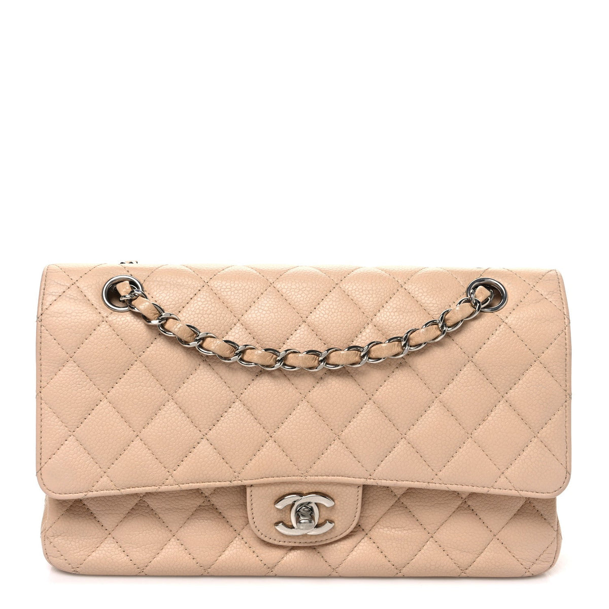 Caviar Quilted Medium Double Flap Beige wholesalehk.shop