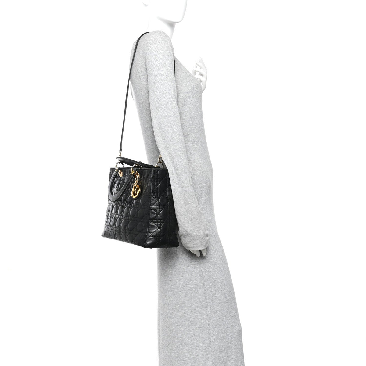 Lambskin Cannage Large Lady Dior Black wholesalehk.shop