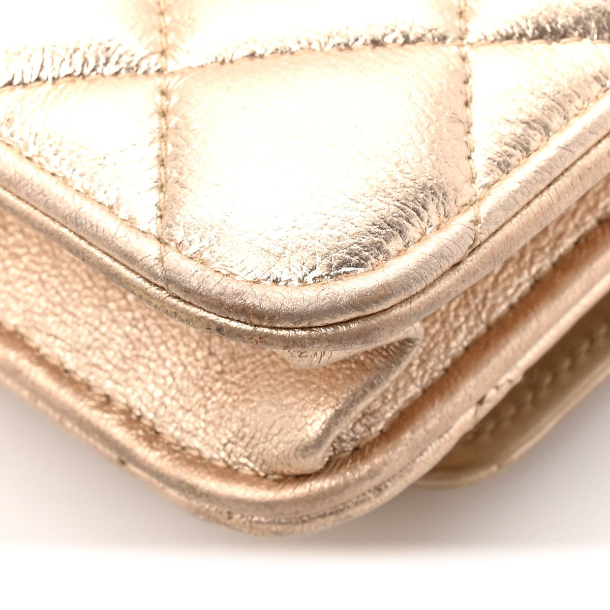Metallic Lambskin Quilted Wallet On Chain WOC Gold Black wholesalehk.shop
