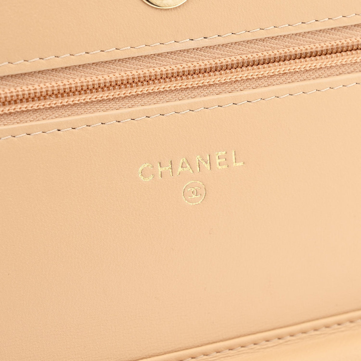 Lambskin Quilted Wallet On Chain WOC Beige Black wholesalehk.shop