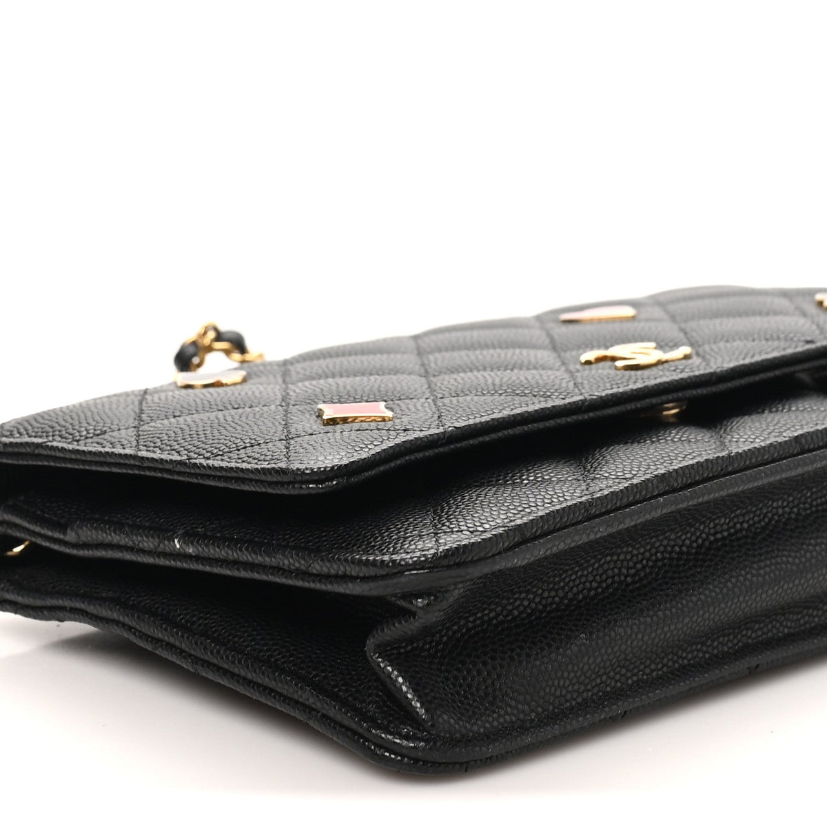Caviar Quilted Enamel Coco Casino Wallet On Chain WOC Black wholesalehk.shop