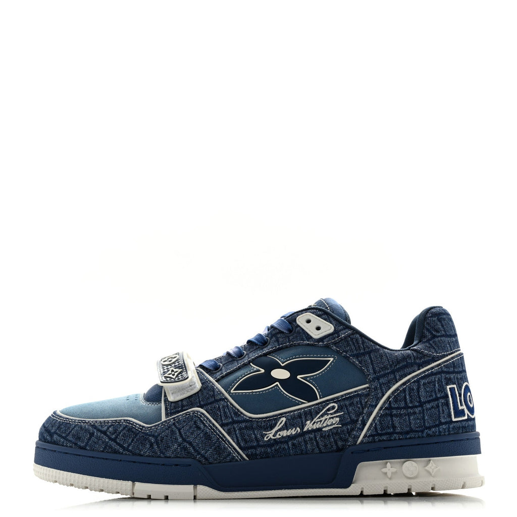 Crocodile Embossed Denim Suede Mens LV Trainer Sneakers 10 Sea Blue £¨ Direct shipment via from wholesalehk.shop