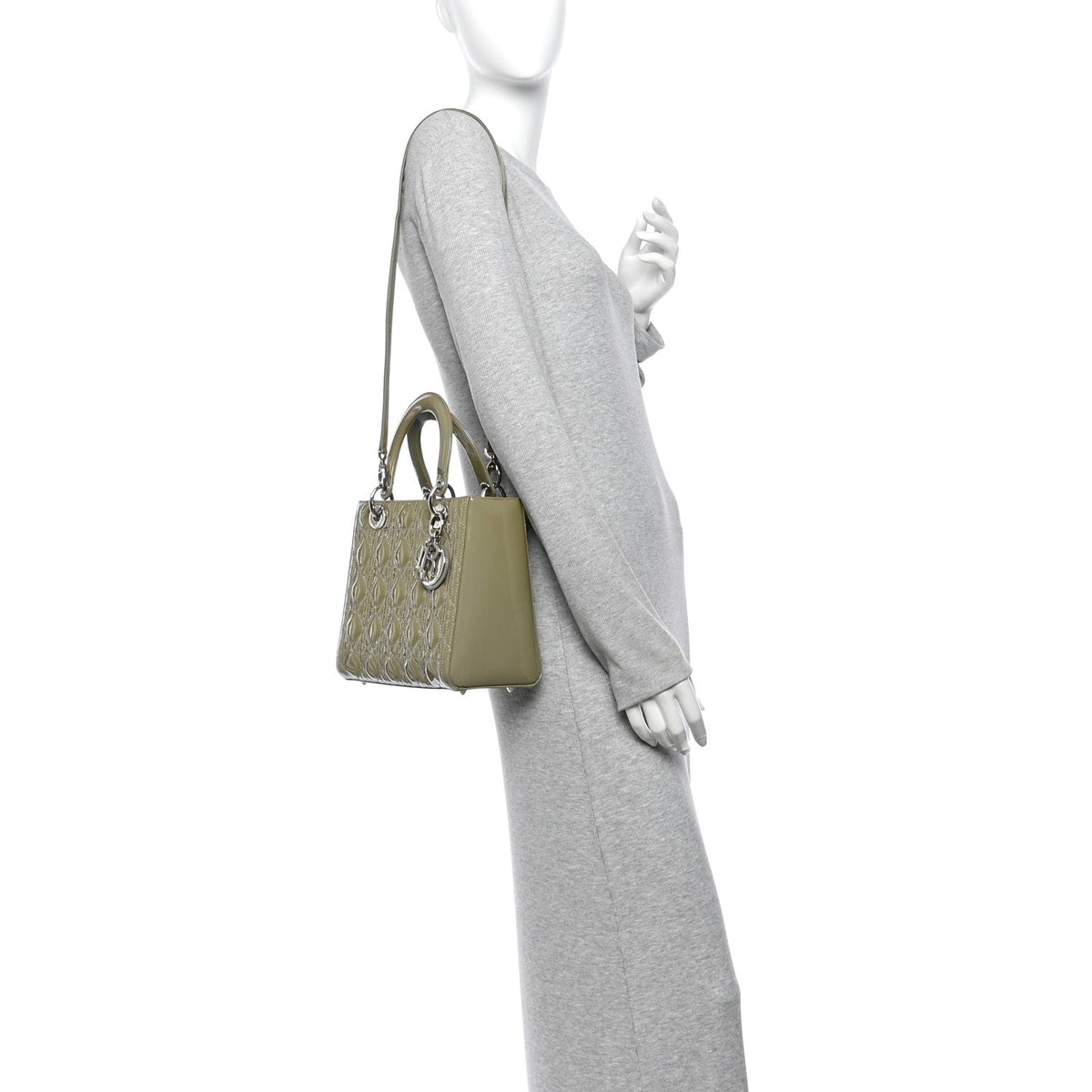 Patent Cannage Medium Lady Dior Grey wholesalehk.shop