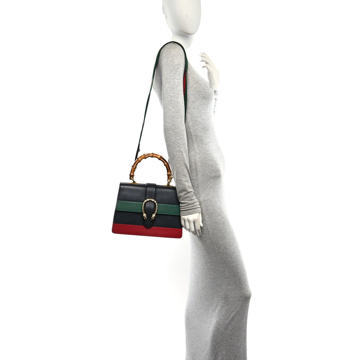 Moon Calfskin Bamboo Web Medium Dionysus Top Handle Bag Black Bright Evergreen Hibiscus Red wholesalehk.shop