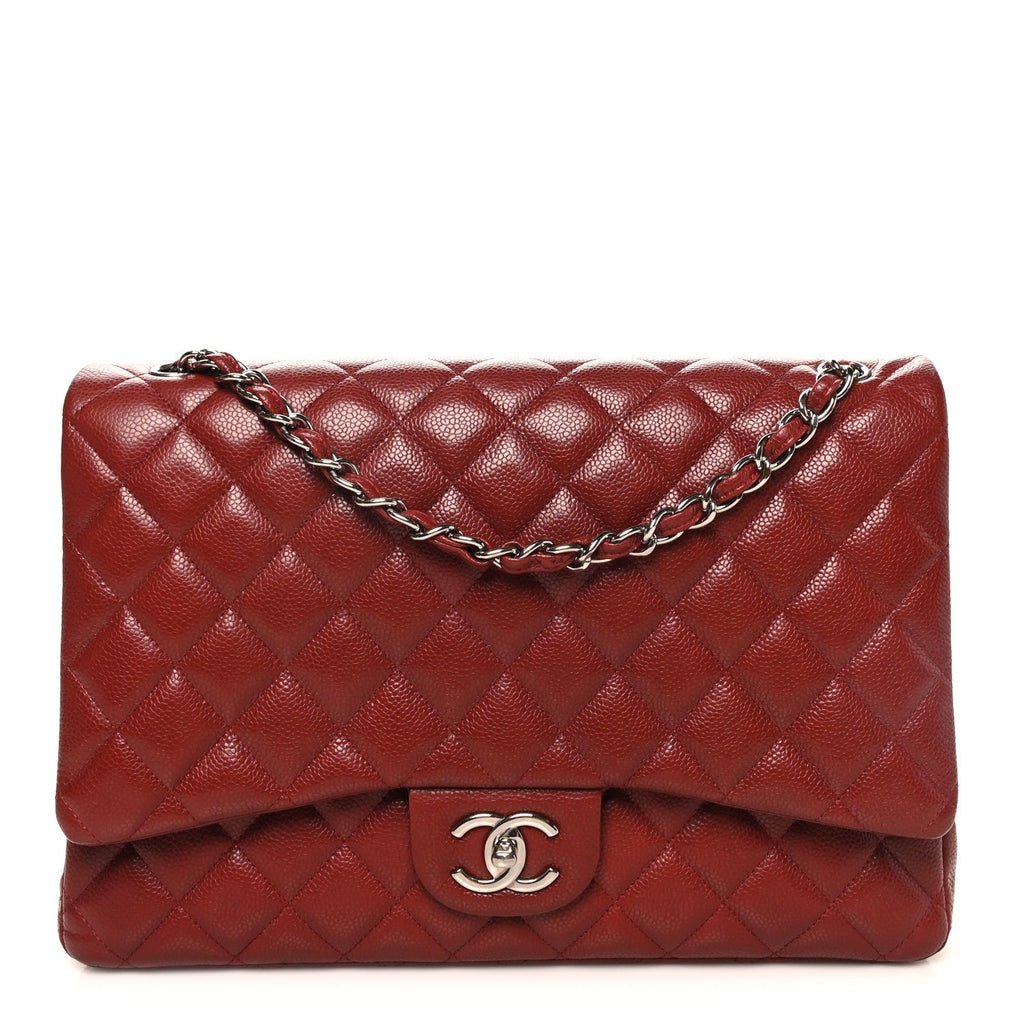 Caviar Quilted Maxi Double Flap Dark Red wholesalehk.shop