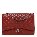 Caviar Quilted Maxi Double Flap Dark Red wholesalehk.shop