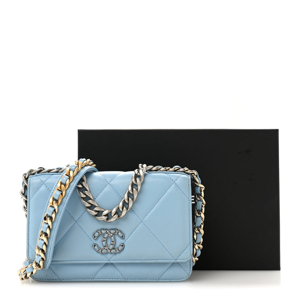Lambskin Quilted Chanel 19 Wallet On Chain WOC Light Blue wholesalehk.shop
