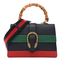 Moon Calfskin Web Medium Dionysus Bamboo Top Handle Bag Blue Emerald Hibiscus Red wholesalehk.shop