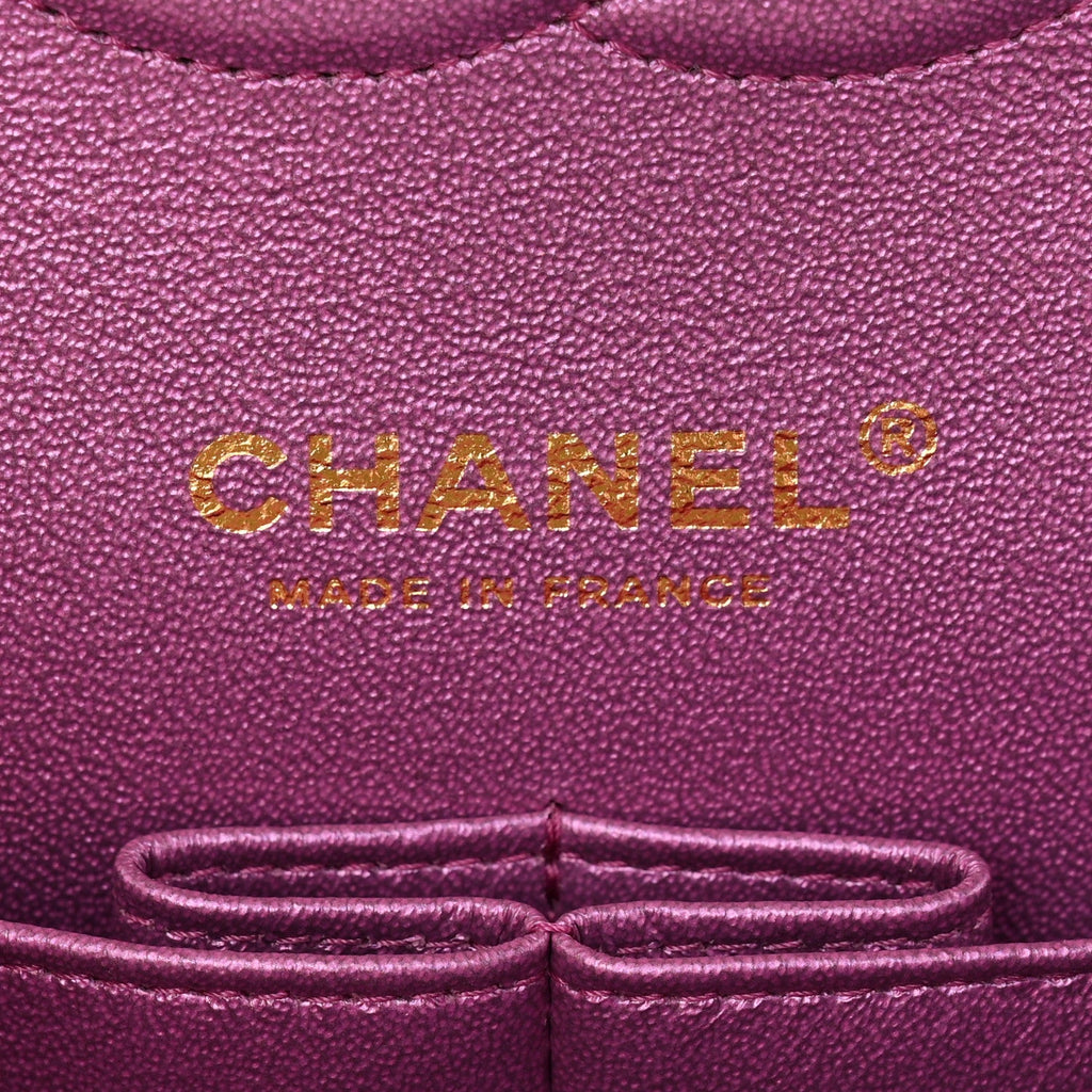 Iridescent Lambskin Quilted Medium Double Flap Purple wholesalehk.shop