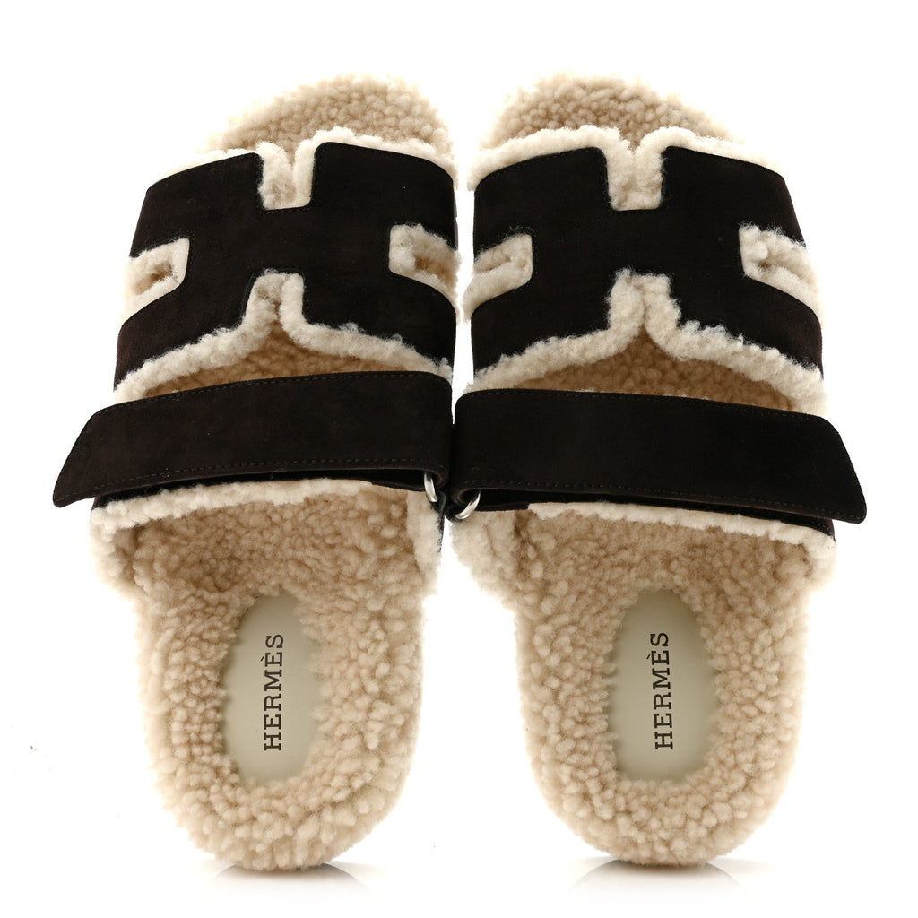 Suede Goatskin Woolskin Womens Chypre Sandals 37.5 Marron Ebene wholesalehk.shop
