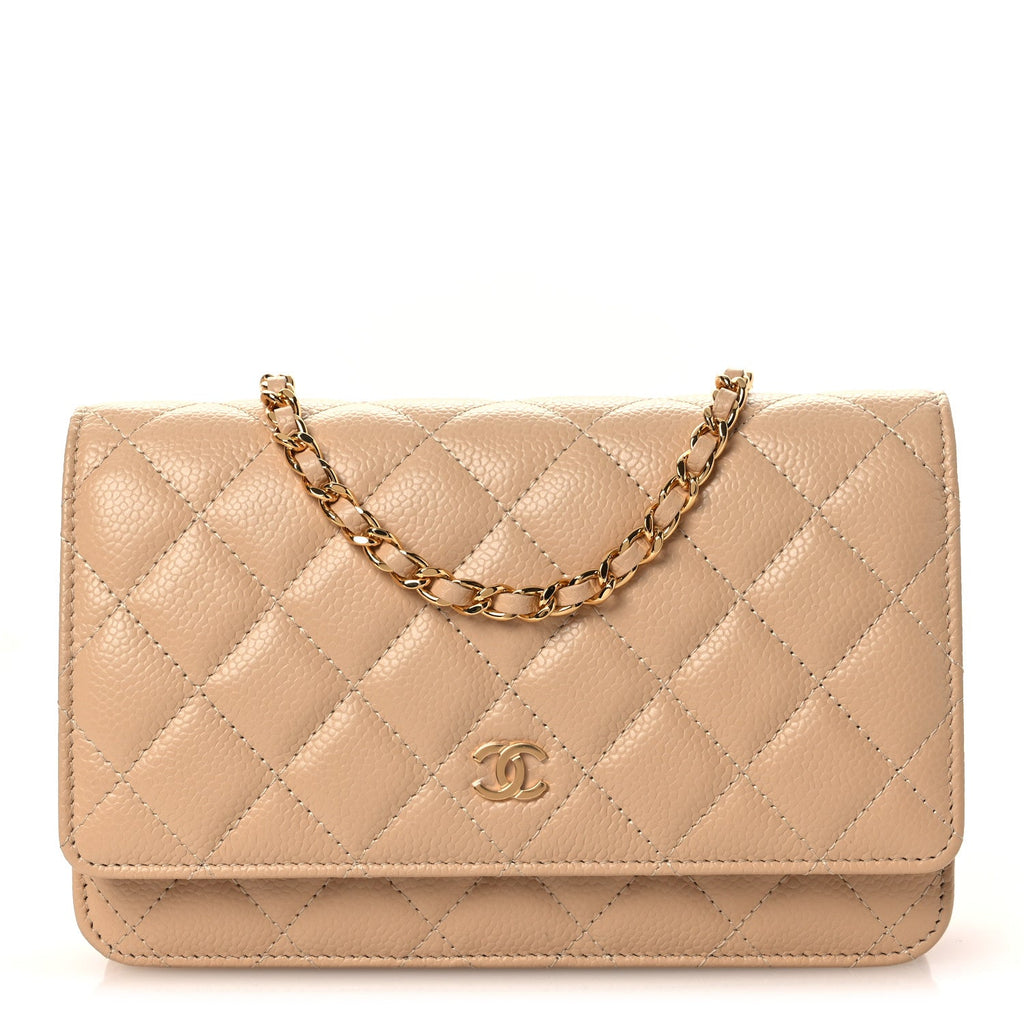 Caviar Quilted Wallet on Chain WOC Beige wholesalehk.shop