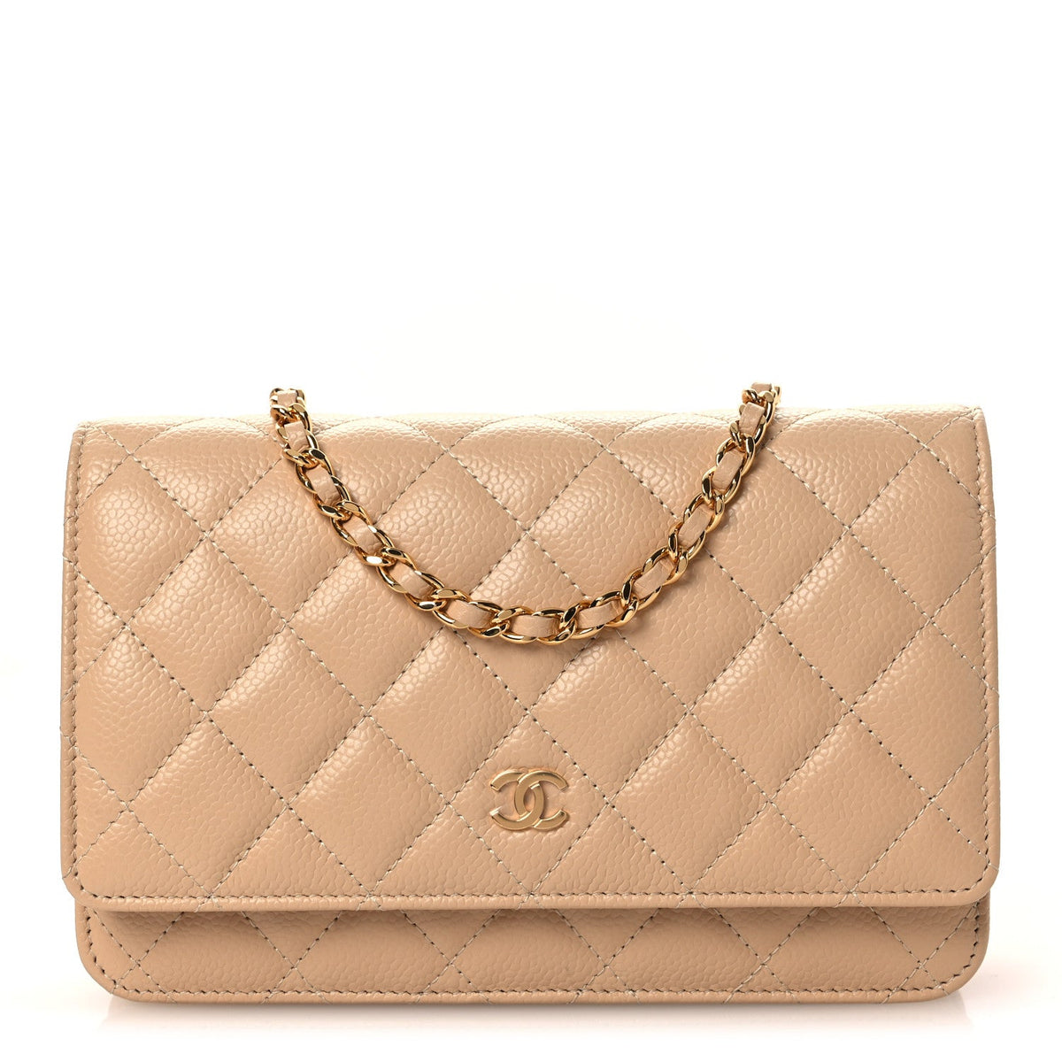 Caviar Quilted Wallet on Chain WOC Beige wholesalehk.shop