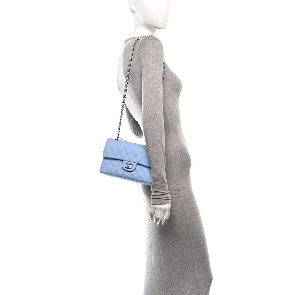 Caviar Quilted Small Double Flap Light Blue wholesalehk.shop