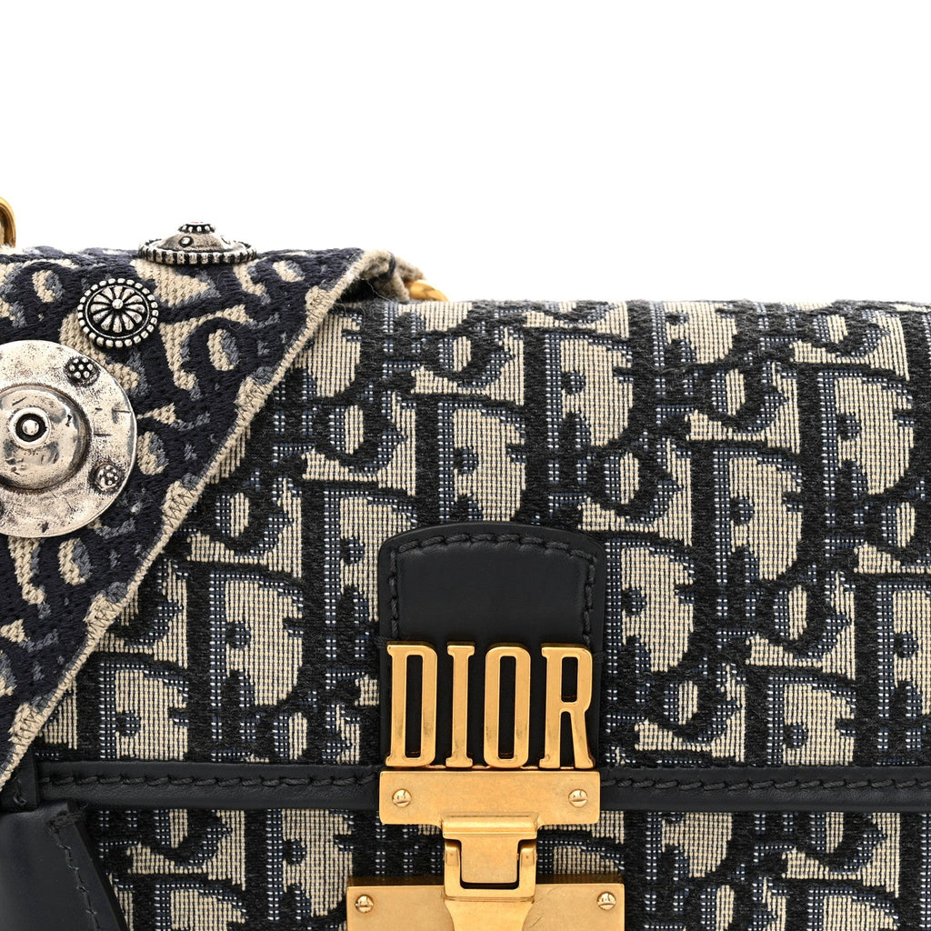Oblique Small DiorAddict Flap Bag Navy Blue wholesalehk.shop