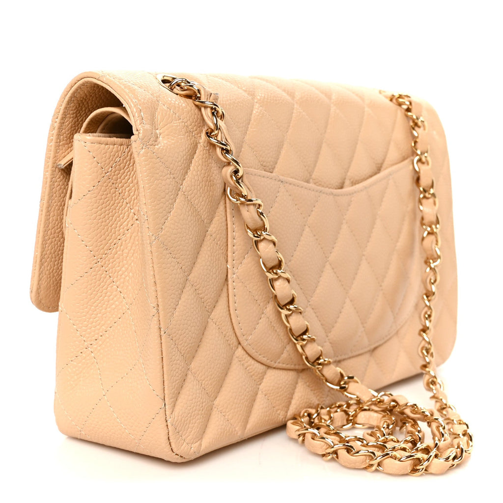 Caviar Quilted Medium Double Flap Beige wholesalehk.shop