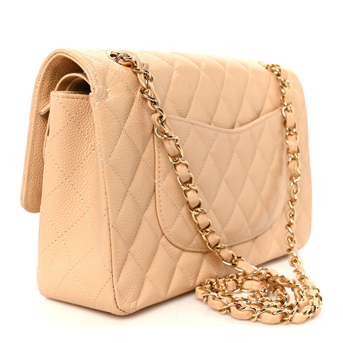 Caviar Quilted Medium Double Flap Beige wholesalehk.shop