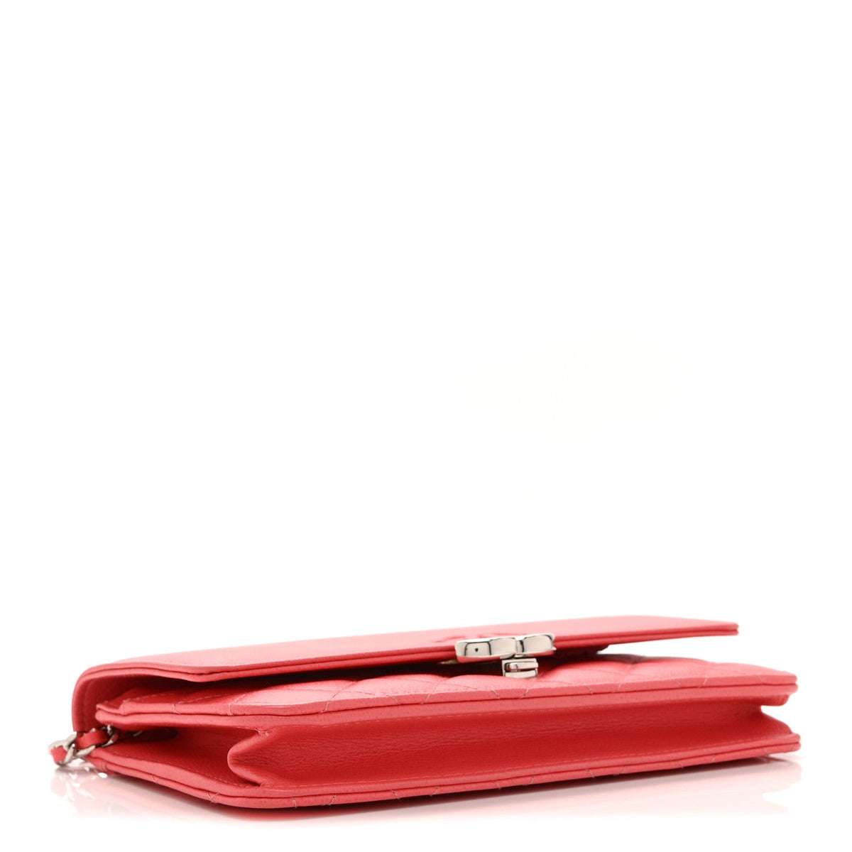 Grained Calfskin Quilted CC Box Wallet On Chain WOC Pink wholesalehk.shop