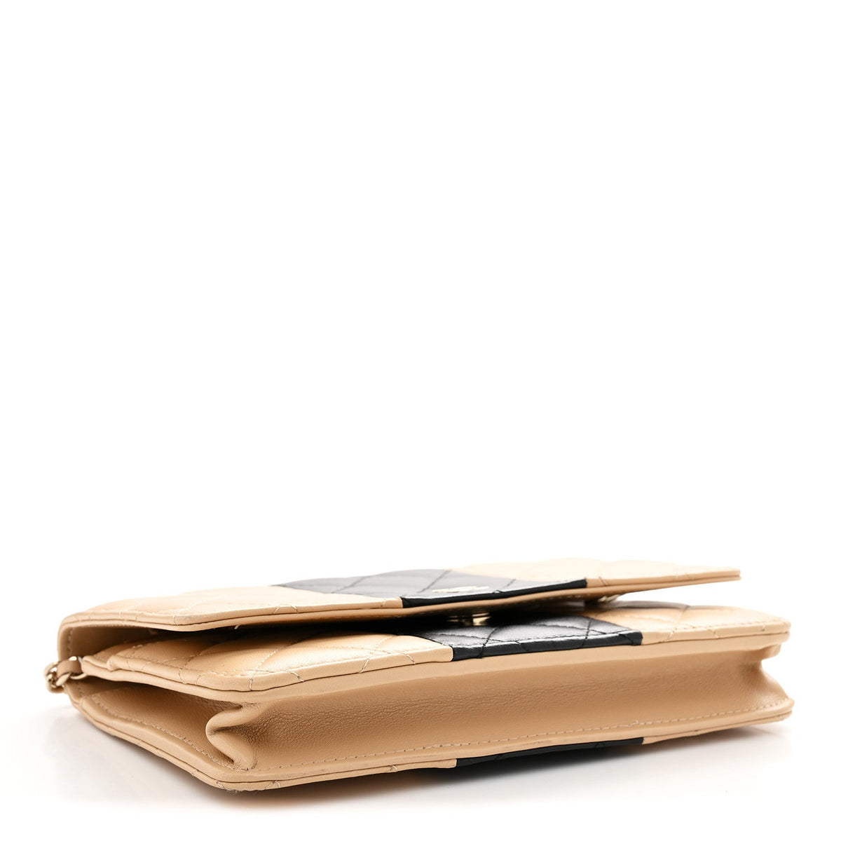 Lambskin Quilted Wallet On Chain WOC Beige Black wholesalehk.shop