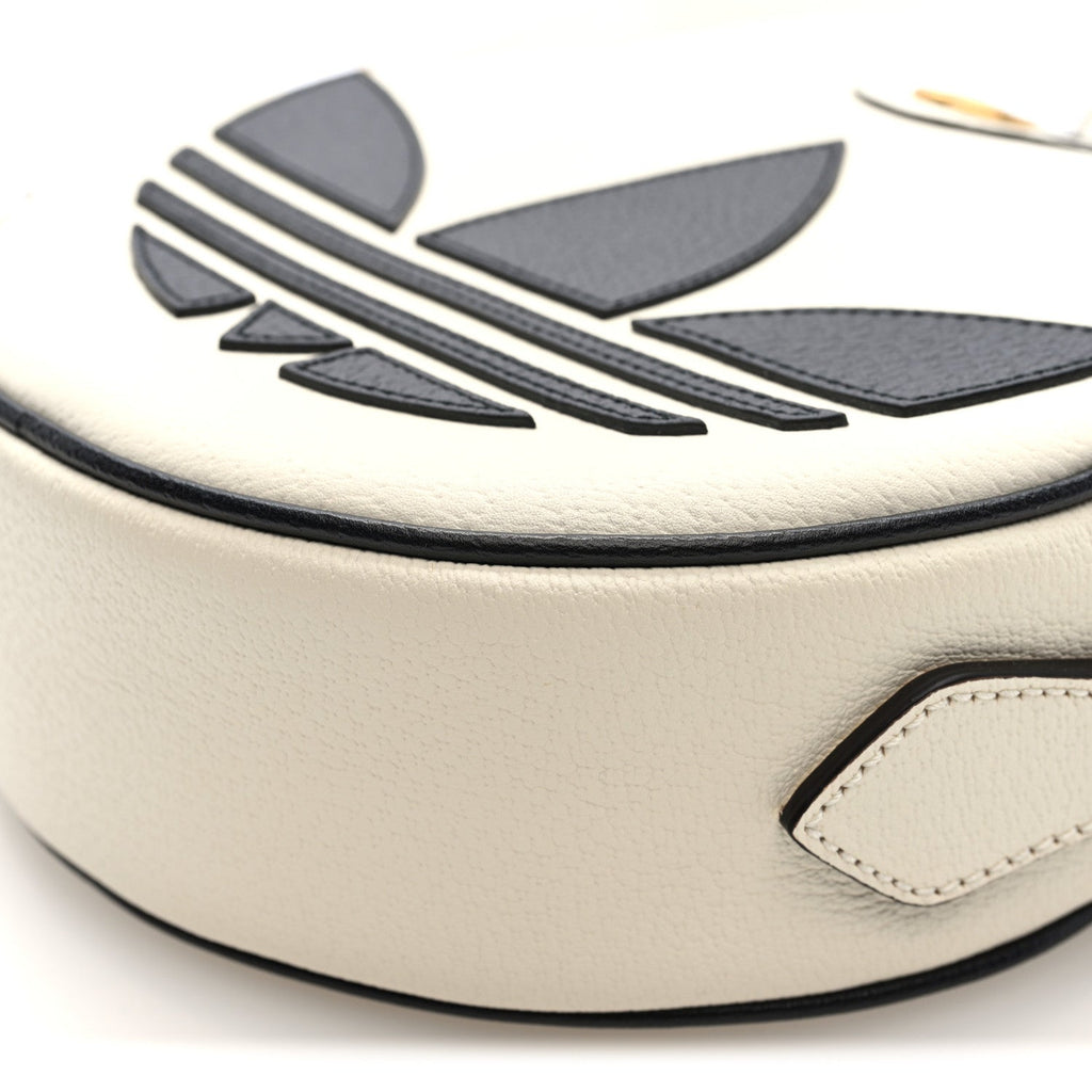 X ADIDAS Textured Dollar Calfskin Web Trefoil Logo Small Ophidia Round Shoulder Bag Off White Black wholesalehk.shop