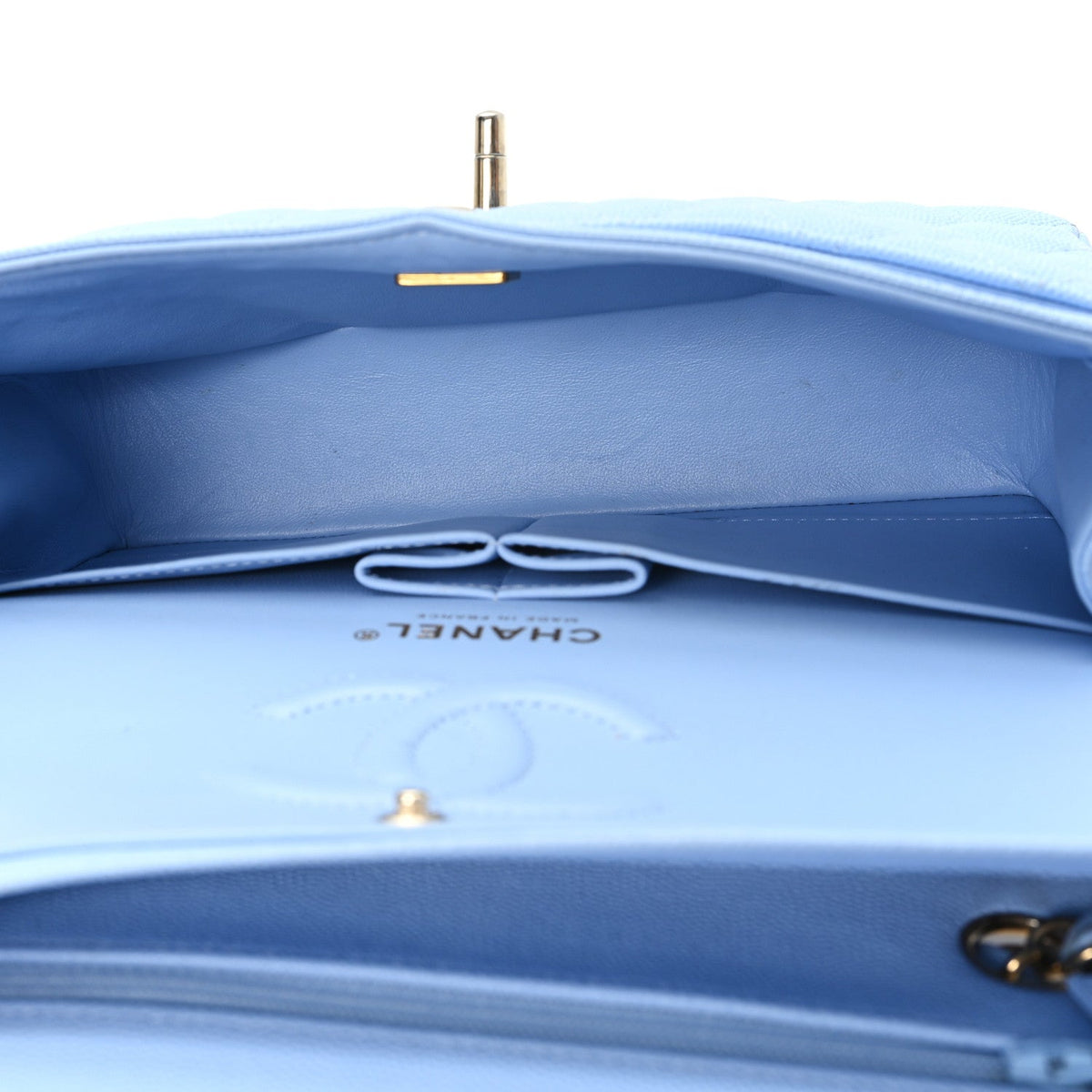 Caviar Quilted Small Double Flap Light Blue wholesalehk.shop