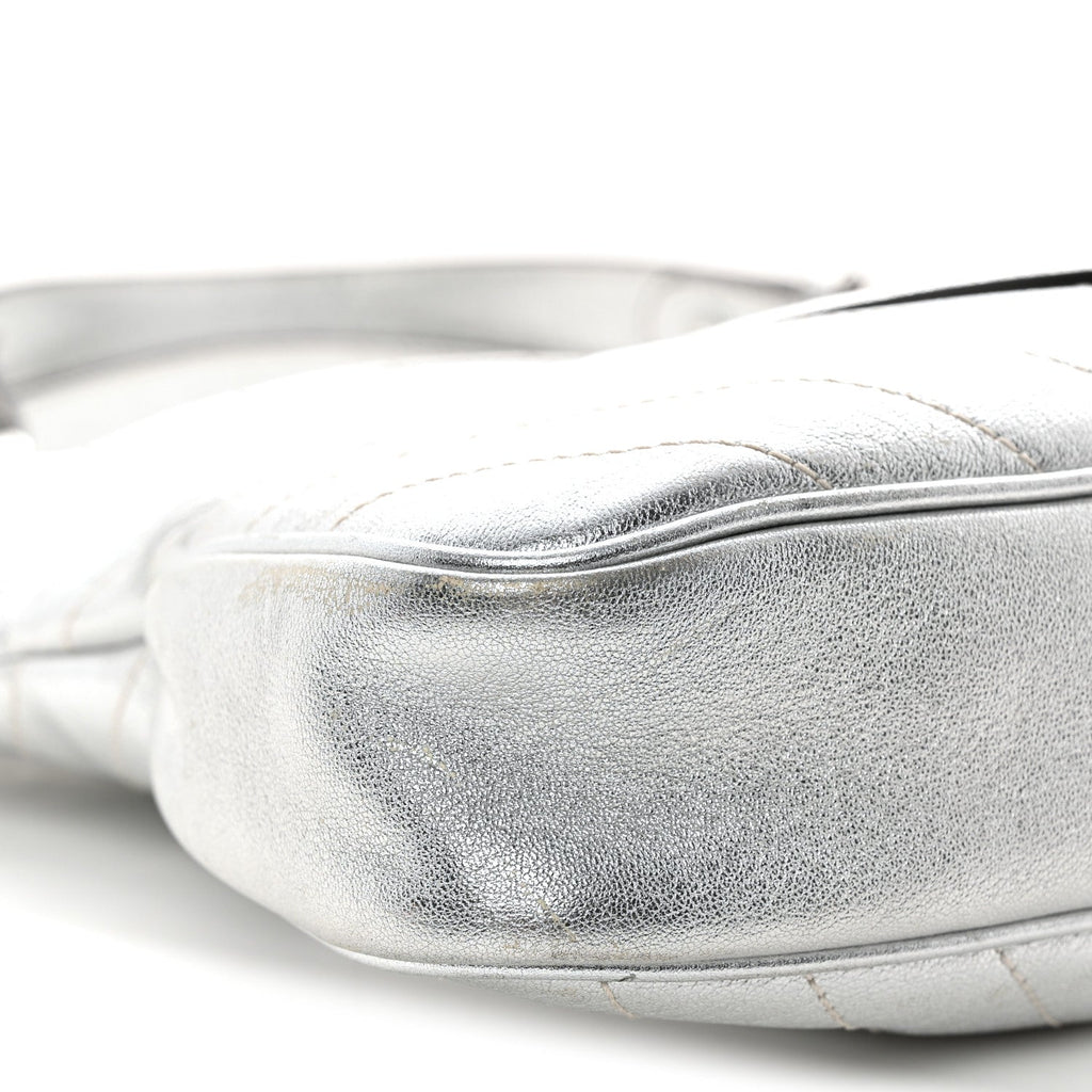 Sakai Be Green Calfskin Diagonal Stitched Small Blondie Tote Silver wholesalehk.shop