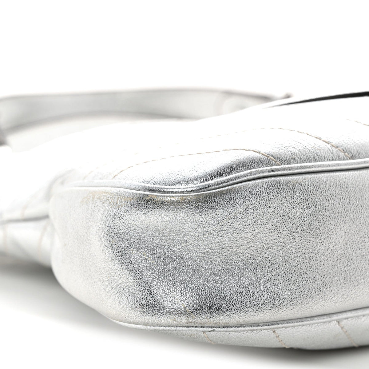 Sakai Be Green Calfskin Diagonal Stitched Small Blondie Tote Silver wholesalehk.shop