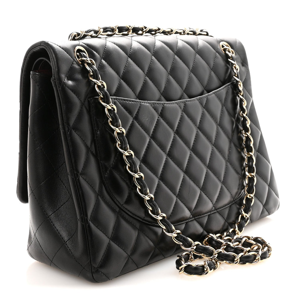 Lambskin Quilted Maxi Double Flap Black wholesalehk.shop