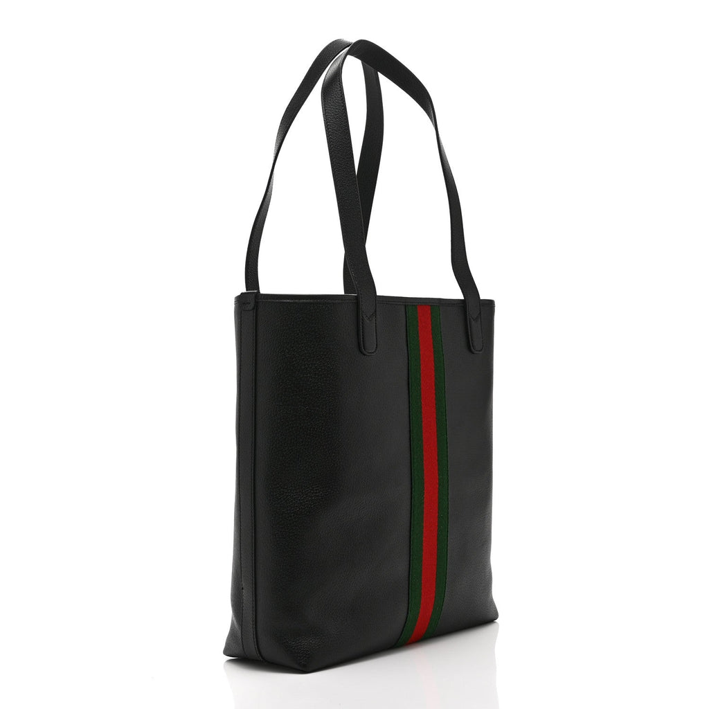 Textured Dollar Calfskin Web Medium Ophidia Tote Bag  Black wholesalehk.shop