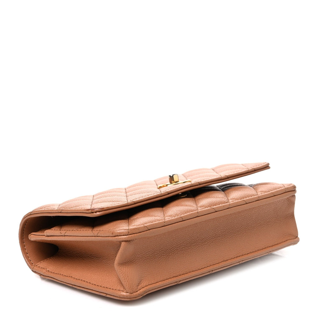Shiny Caviar Quilted Pick Me Up Wallet On Chain WOC Beige wholesalehk.shop