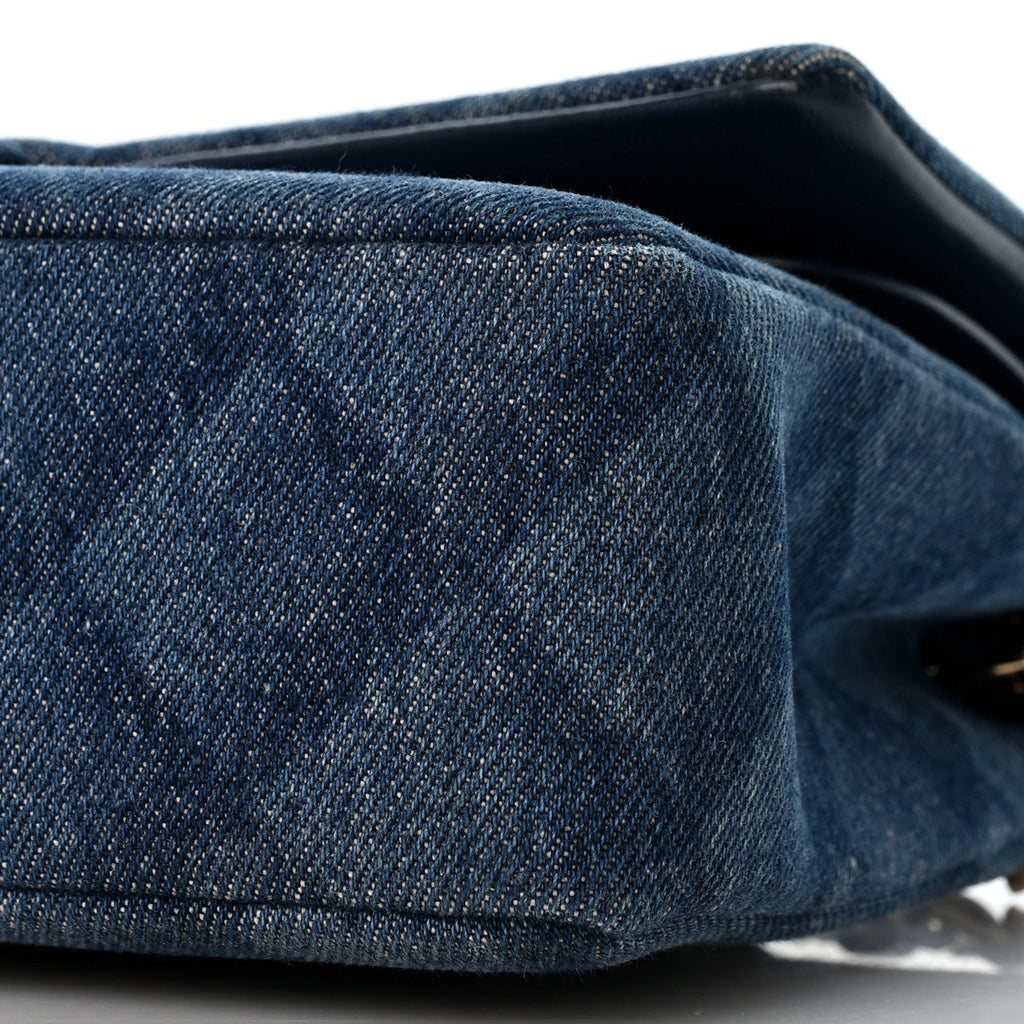 Printed Denim Quilted Medium Double Flap Light Blue wholesalehk.shop