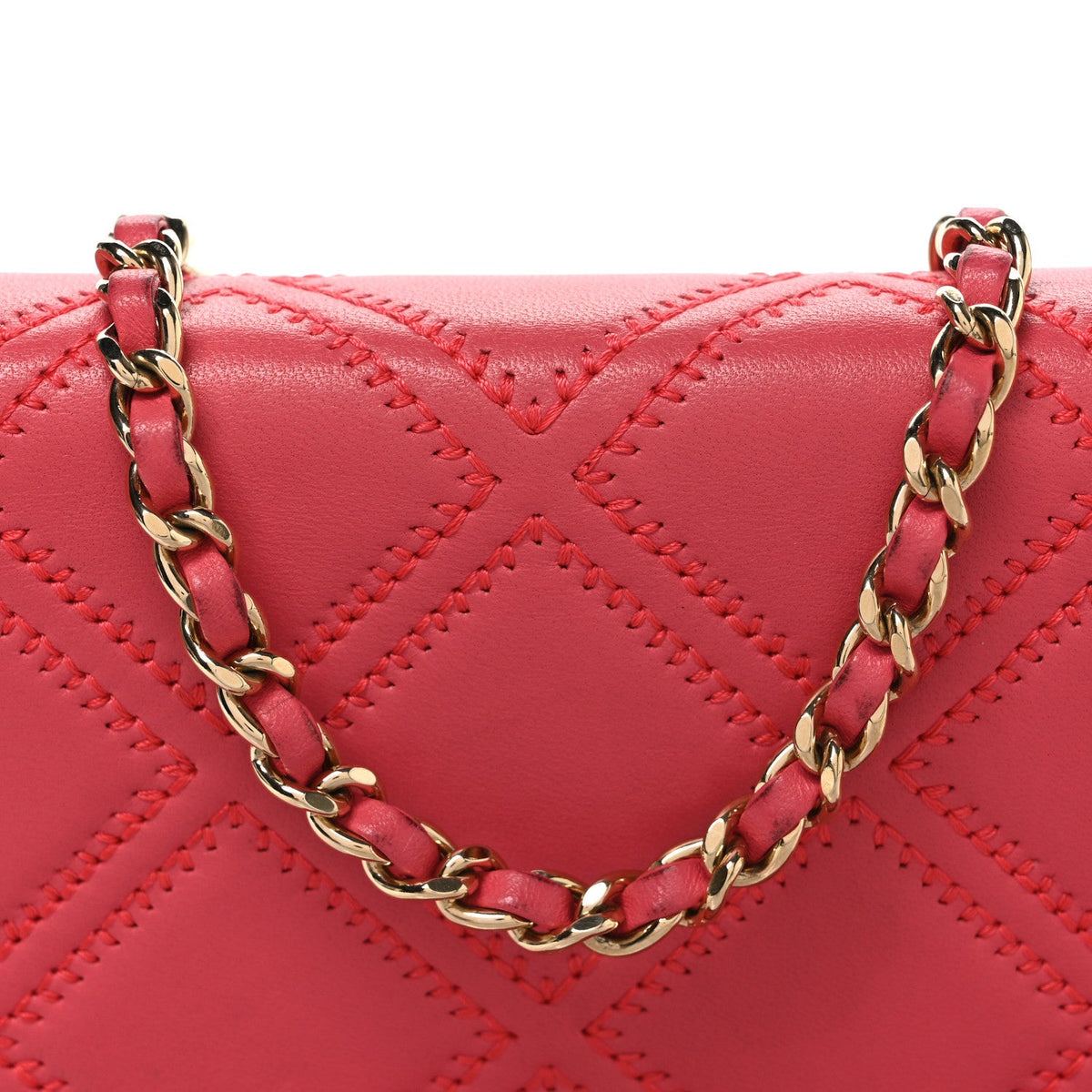 Lambskin Quilted Double Stitch Tassel Wallet On Chain WOC Pink wholesalehk.shop