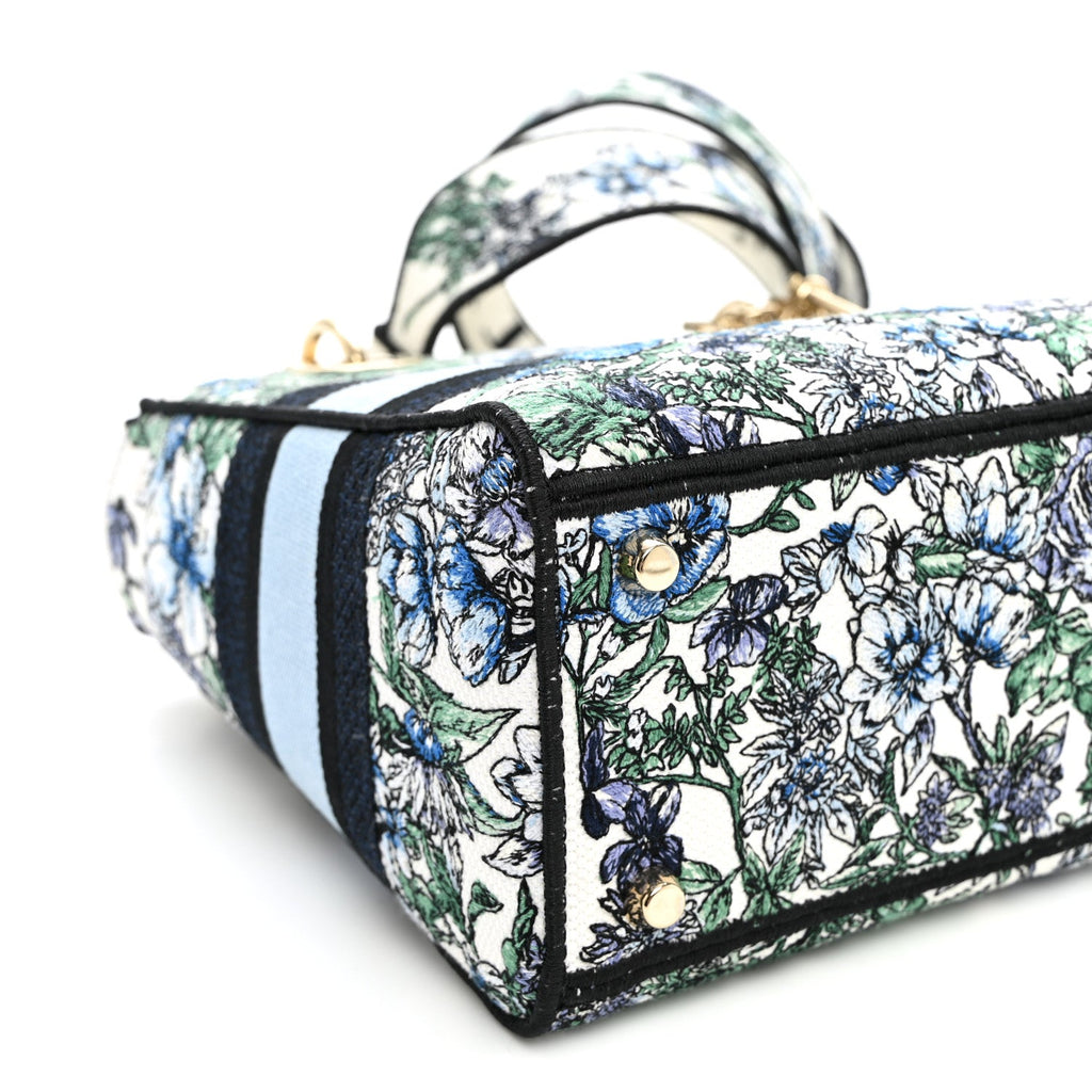 Canvas Embroidered Chardons Toile De Jouy Medium Lady D-Lite Blue Multicolor wholesalehk.shop
