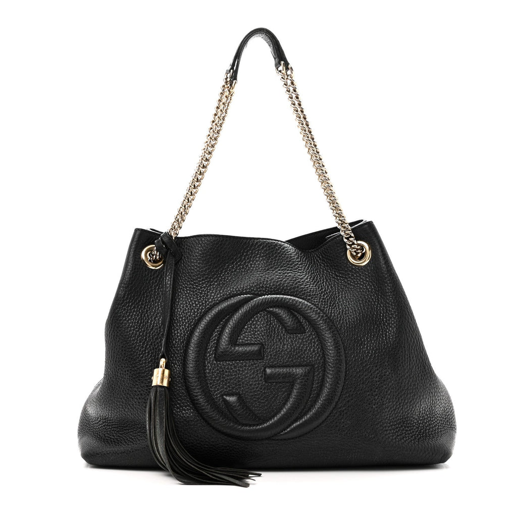 Pebbled Calfskin Medium Soho Chain Shoulder Bag Black wholesalehk.shop