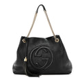 Pebbled Calfskin Medium Soho Chain Shoulder Bag Black wholesalehk.shop
