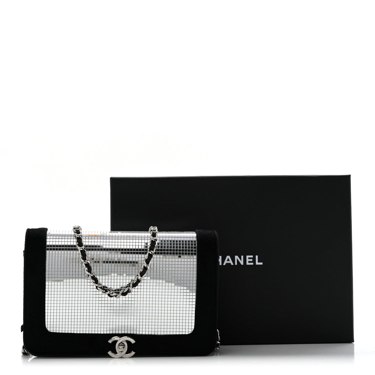 Velvet Mirror Embellished Boy Wallet On Chain WOC Argent wholesalehk.shop