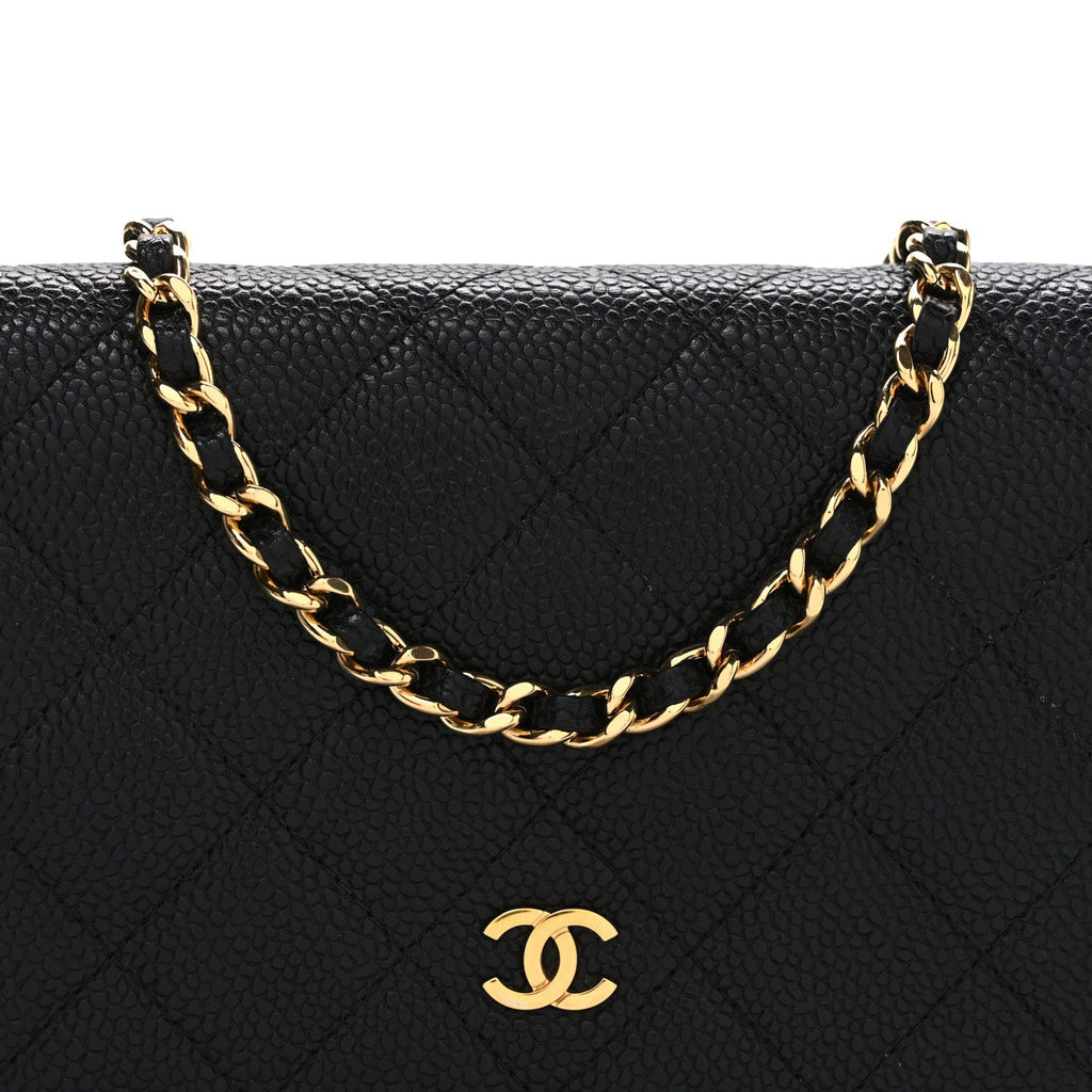 Caviar Quilted Wallet on Chain WOC Black wholesalehk.shop