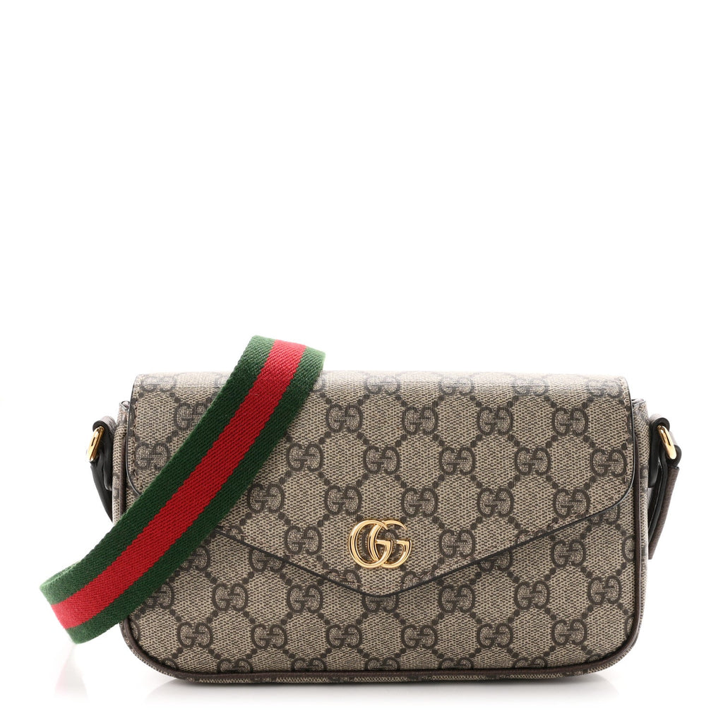 GG Supreme Monogram Textured Dollar Calfskin Web Mini Ophidia Envelope Shoulder Bag Beige Ebony wholesalehk.shop