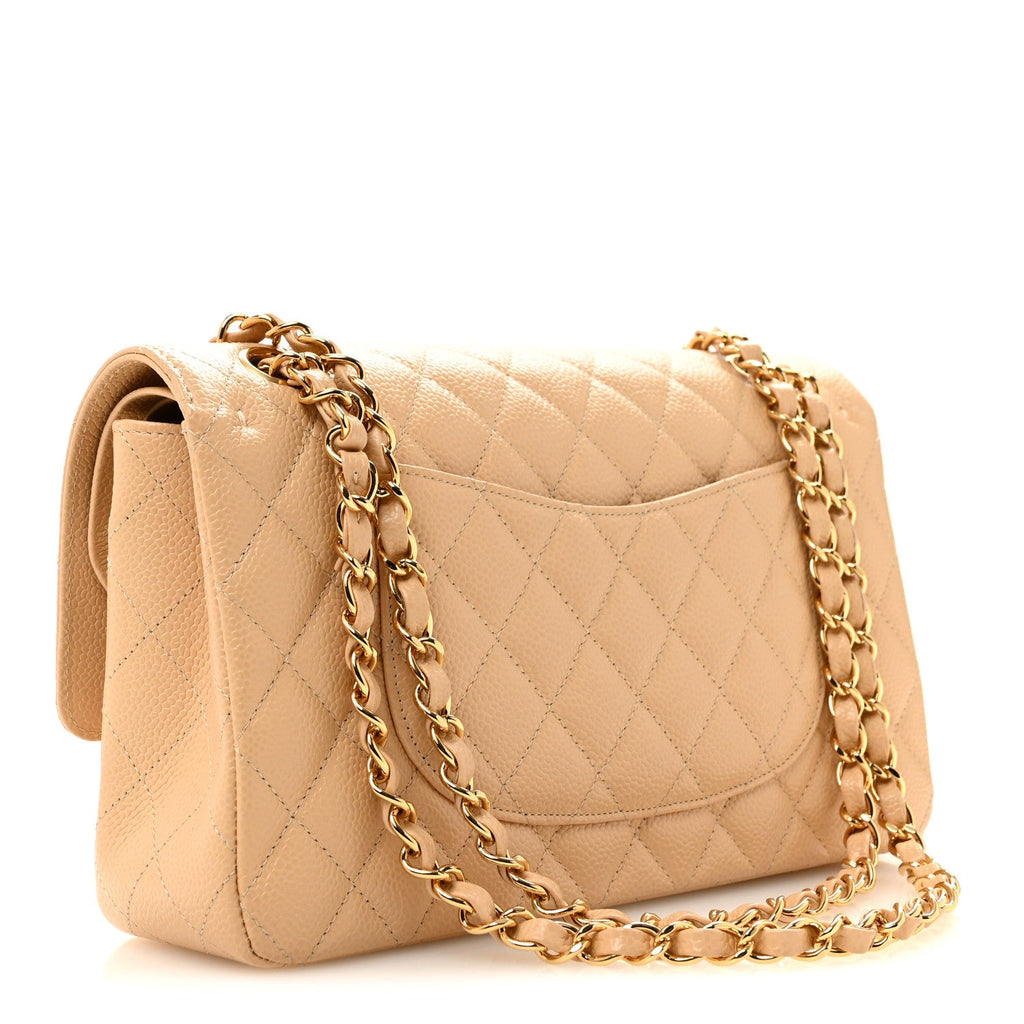 Caviar Quilted Medium Double Flap Beige wholesalehk.shop