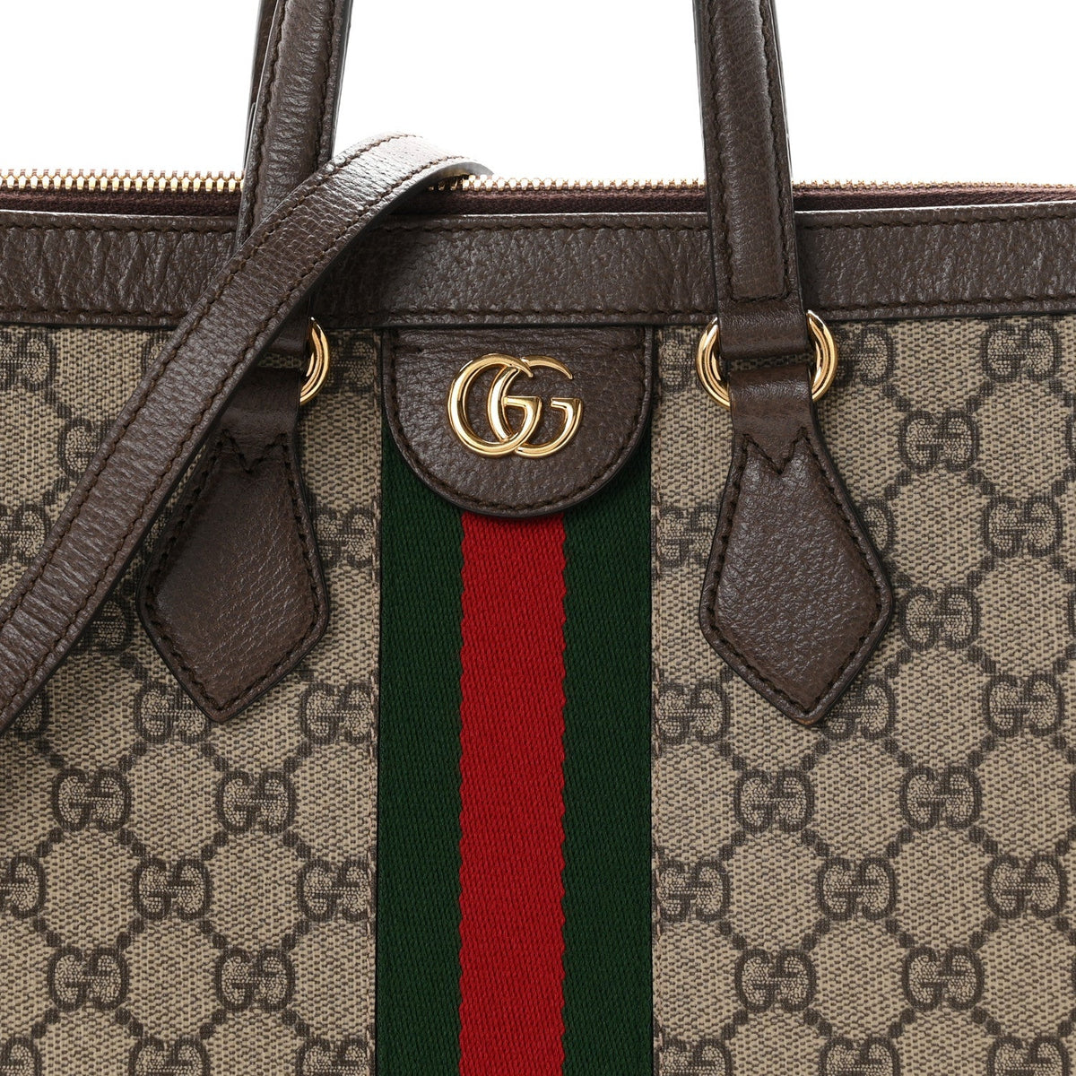 GG Supreme Monogram Web Medium Ophidia Tote Bag Brown wholesalehk.shop