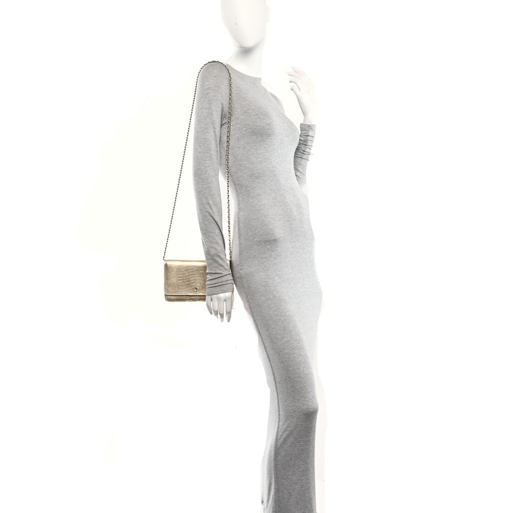 Calfskin Lizard Embossed Wallet On Chain WOC Gold wholesalehk.shop