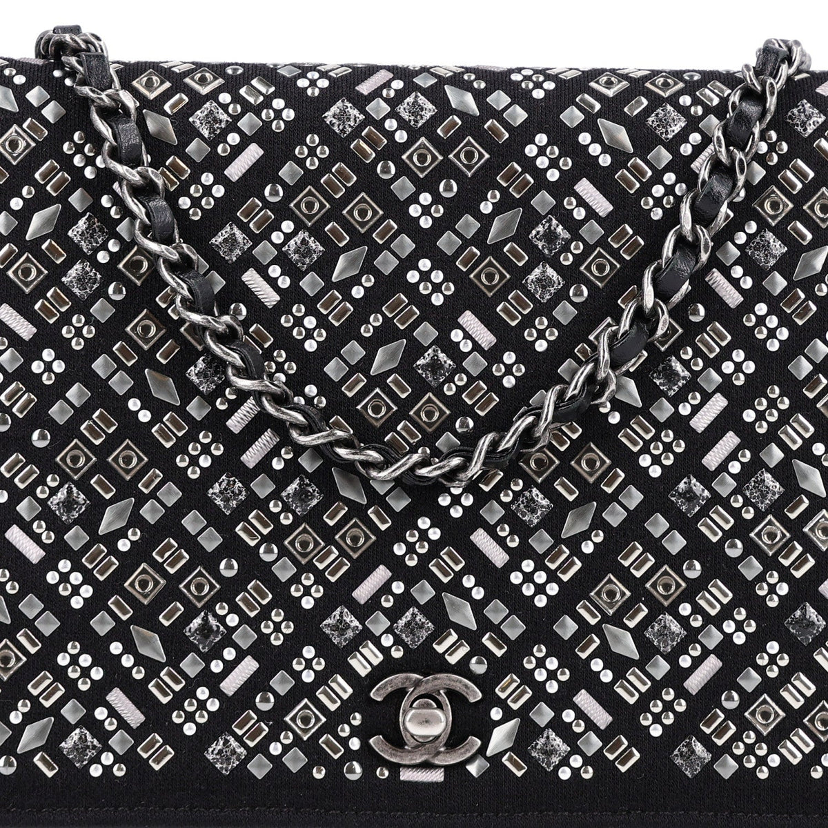 Lambskin Embellished Quilted Wallet On Chain WOC Black wholesalehk.shop