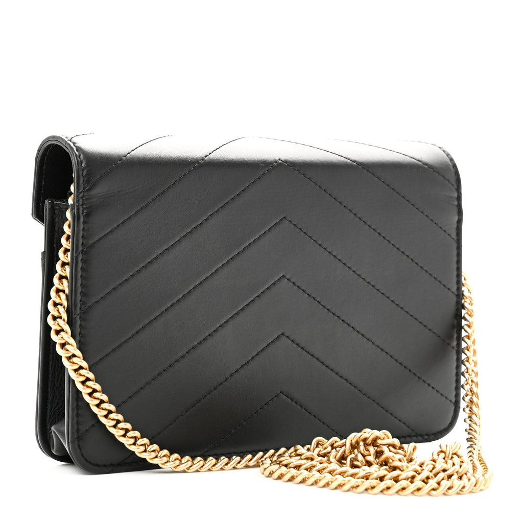 Calfskin Elaphe Double Chevron Mini Wallet On Chain WOC Black Black wholesalehk.shop