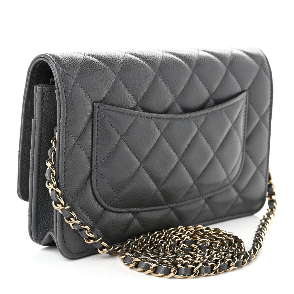 Caviar Quilted Wallet on Chain WOC Grey wholesalehk.shop