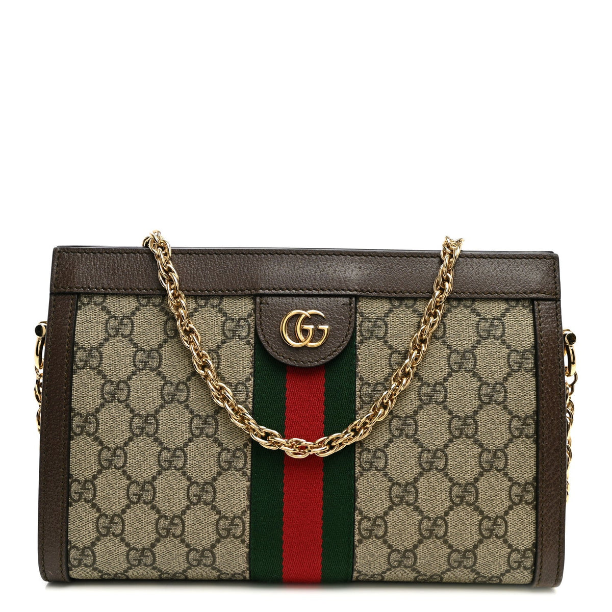GG Supreme Monogram Web Small Ophidia Chain Shoulder Bag Brown wholesalehk.shop