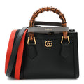 Textured Dollar Calfskin Web Mini Diana Tote Bag Black wholesalehk.shop